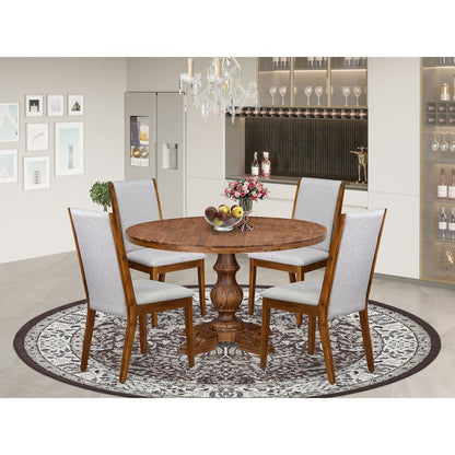 5-Pc Dining Table Set A Pedestal Dinner Table, 4 Grey Linen Fabric Parson Chairs