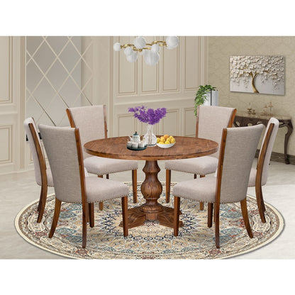 7 Piece Dining Set Includes 54" Round Table In Light Tan Color