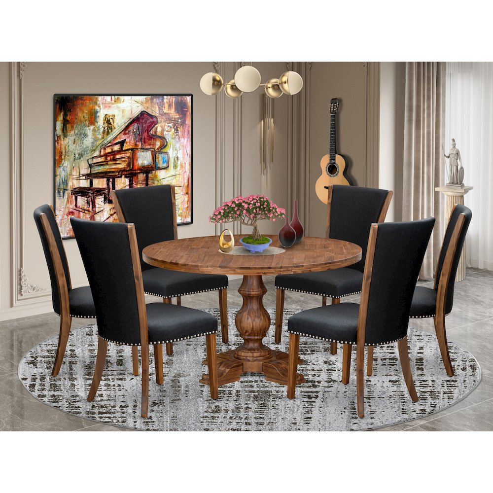 7 Piece Dining Set Consists Of 54" Round Kitchen Table In Black Color