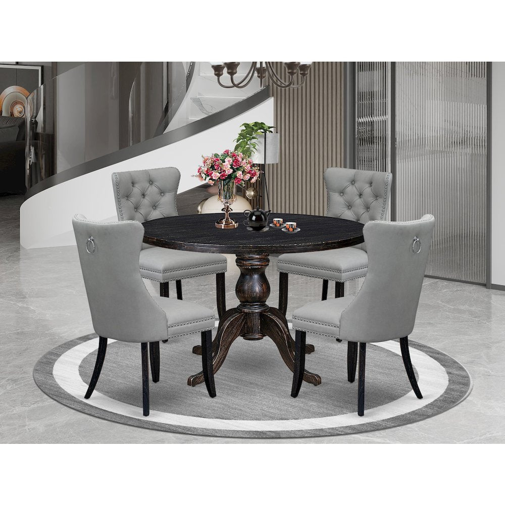 5 Piece Dining Table Set Includes 48" Round Table In Light Gray Color