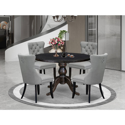5 Piece Dining Table Set Includes 48" Round Table In Light Gray Color