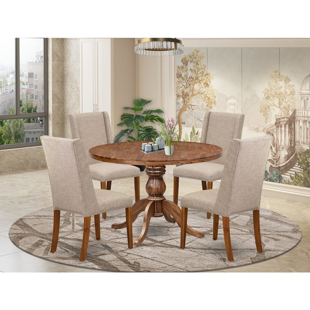 5-Piece Dining Room Table Set A Dining Table, 4 Light Tan Fabric Dining Chairs