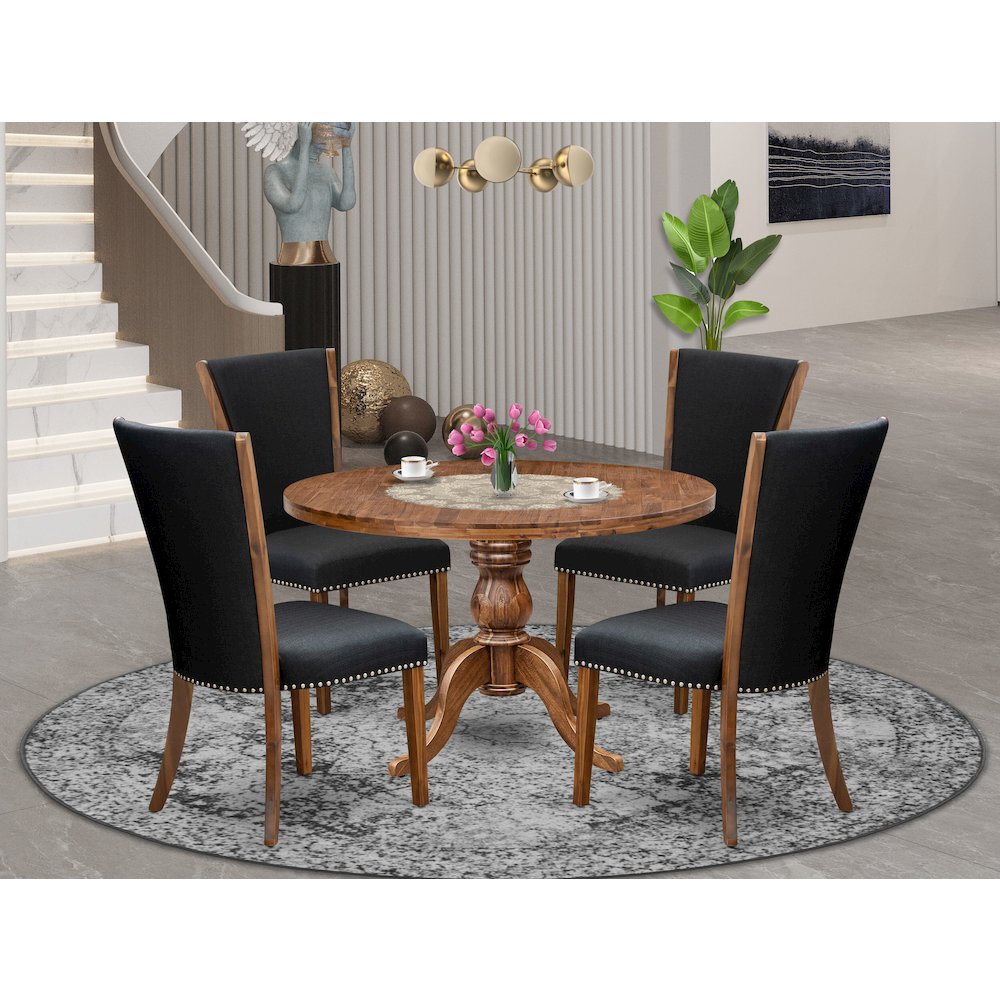5 Piece Dinette Set For 4 Consists Of 48" Round Table In Black Color