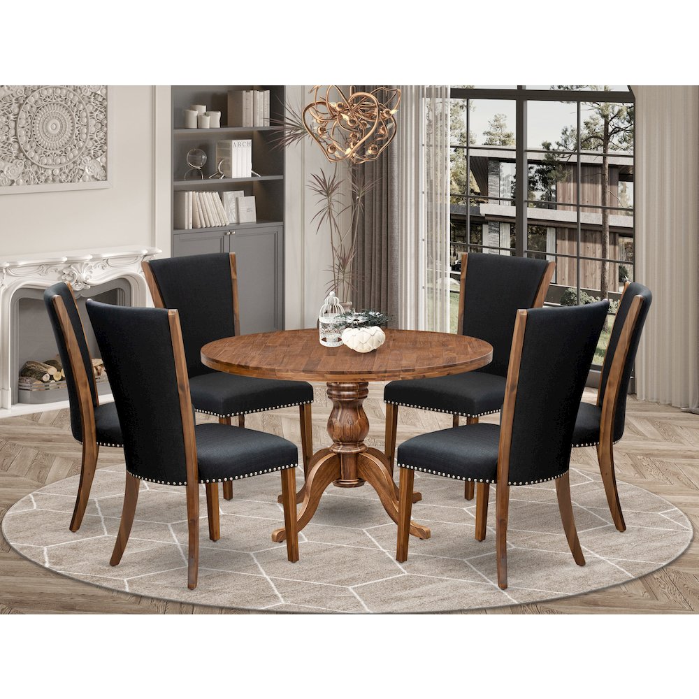 7 Piece Dining Table Set For 6 Contains 48" Round Table In Black Color