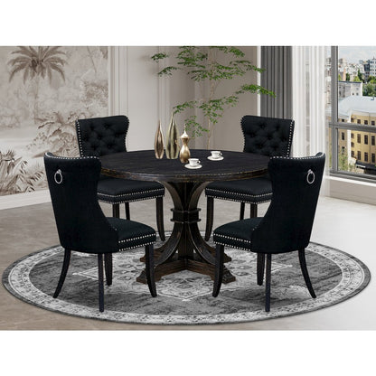 5-Pc Dining Room Set Of A Dinner Table, 4 Black Linen Fabric Kitchen Chair