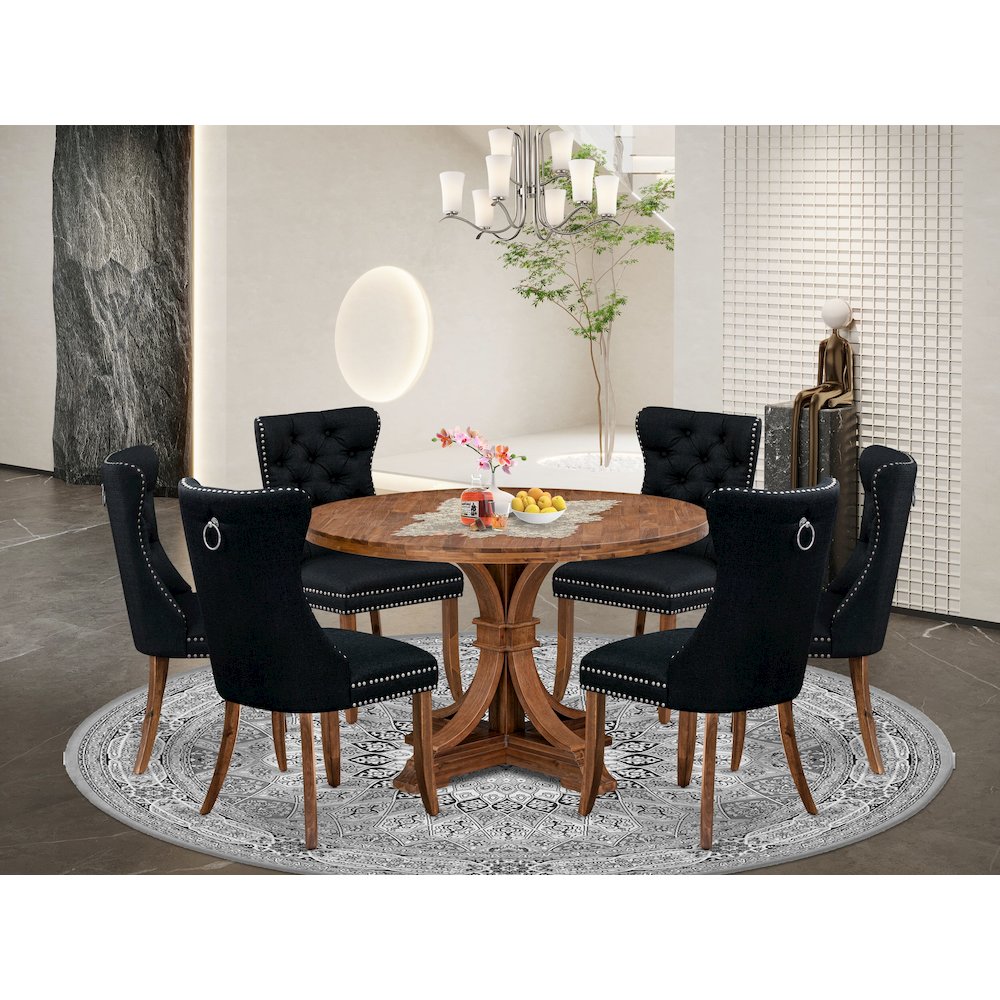 7-Piece Kitchen Dining Table Set In Black Color
