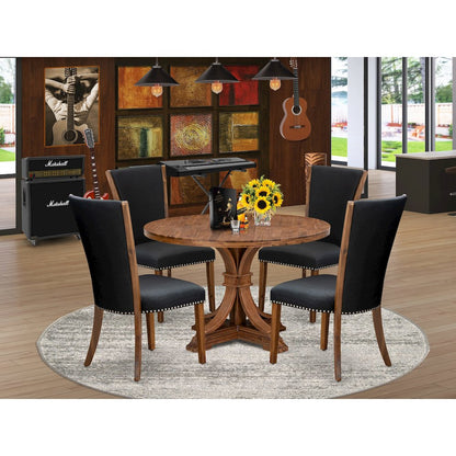 5 Piece Dining Table Set Includes 48" Round Kitchen Table In Black Color