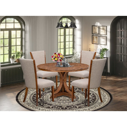 5 Piece Dinette Set For 4 Includes 54" Round Table In Light Tan Color