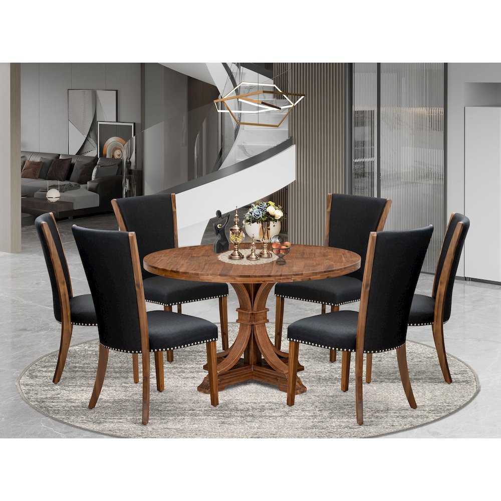 7 Piece Dining Table Set For 6 Includes 54" Round Table In Black Color