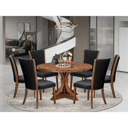 7 Piece Dining Table Set For 6 Includes 54" Round Table In Black Color