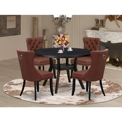 5 Piece Dining Table Set Consists Of 48" Round Table In Burgandy Color