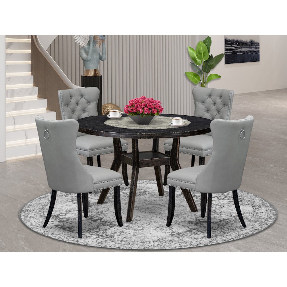 5 Piece Dining Table Set Consists Of 48" Round Table In Light Gray Color