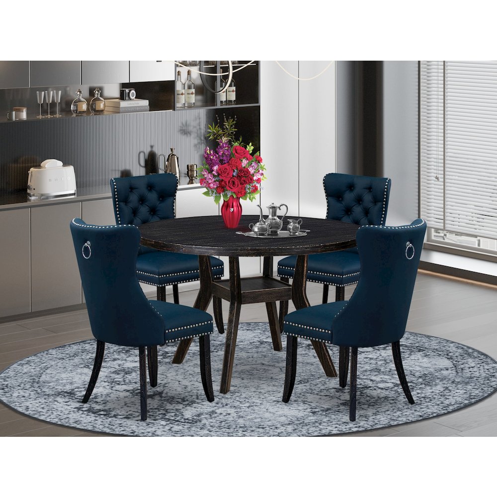 5 Piece Dining Table Set Consists Of 48" Round Table In Navy Blue Color