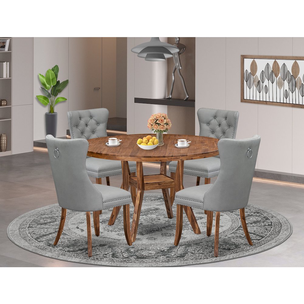 5-Pc Kitchen Table Set Include A Dinning Table And 4 Light Gray Dining Chairs