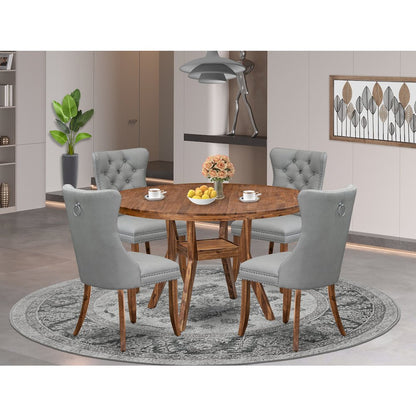 5-Pc Kitchen Table Set Include A Dinning Table And 4 Light Gray Dining Chairs