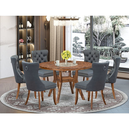 7-Piece Mid-Century Dining Table Set Of A Dining Table, 6 Platinum Gray Chairs