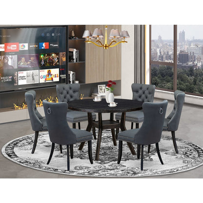 7-Piece Modern Dining Room Set In Platinum Gray Color
