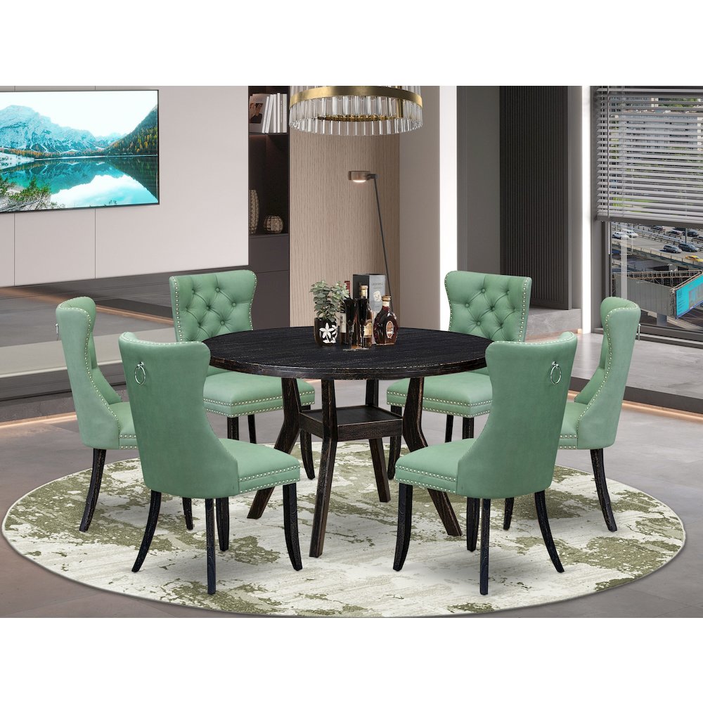 7 Piece Dinette Set Contains 48" Round Table In Willow Green Color
