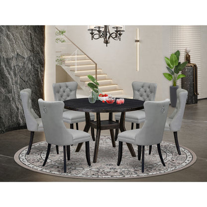 7 Piece Dining Table Set Contains 48" Round Table In Light Gray Color