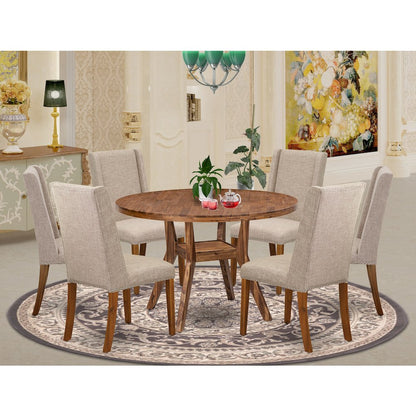 7-Piece Modern Dining Set Consist Of A Dining Table, 6 Light Tan Dining Chair