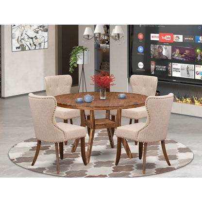 5 Piece Dinette Set For 4 Includes 54" Round Table In Light Tan Color