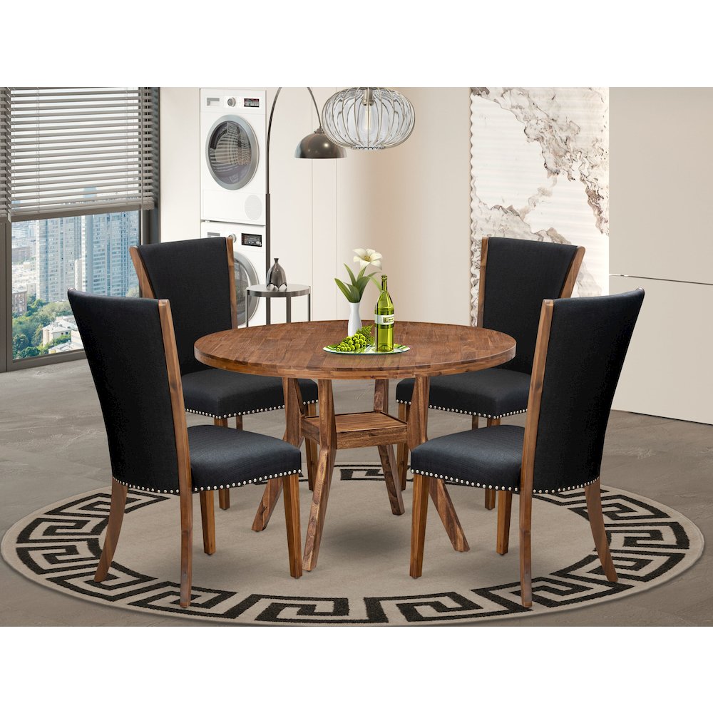 5 Piece Dining Table Set For 4 Contains 48" Round Table In Black Color
