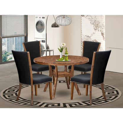 5 Piece Dining Table Set For 4 Contains 48" Round Table In Black Color