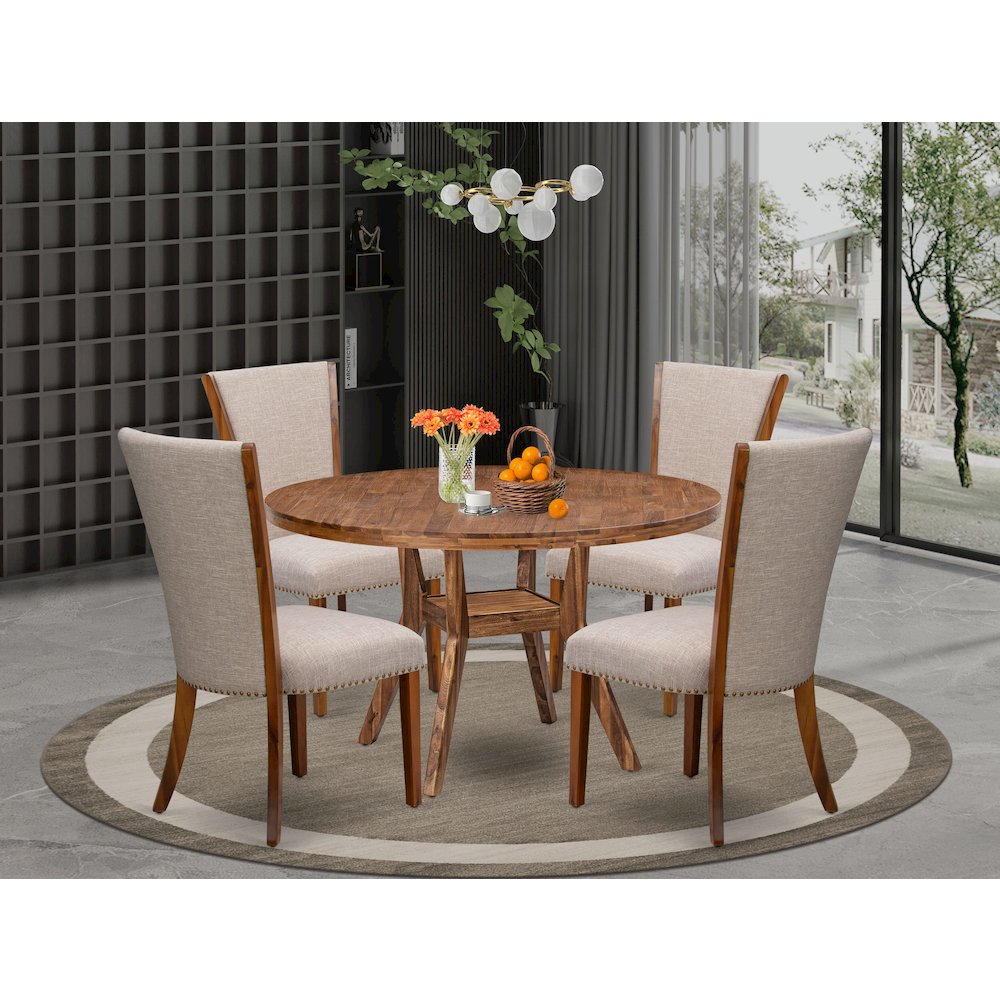 5 Piece Dining Set For 4 Contains 54" Round Table In Light Tan Color
