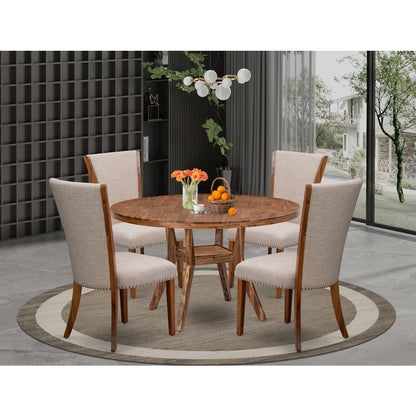 5 Piece Dining Set For 4 Contains 54" Round Table In Light Tan Color