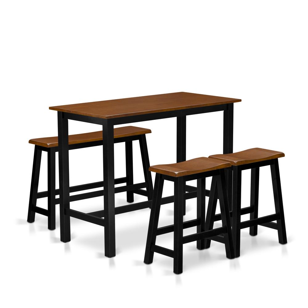 East West Furniture 4 Piece Kitchen Dining Table Set Contains a Dining Room Table, 2 Stools with a Dining Table Bench - Black & Cherry Finish