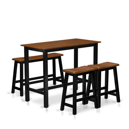 East West Furniture 4 Piece Kitchen Dining Table Set Contains a Dining Room Table, 2 Stools with a Dining Table Bench - Black & Cherry Finish
