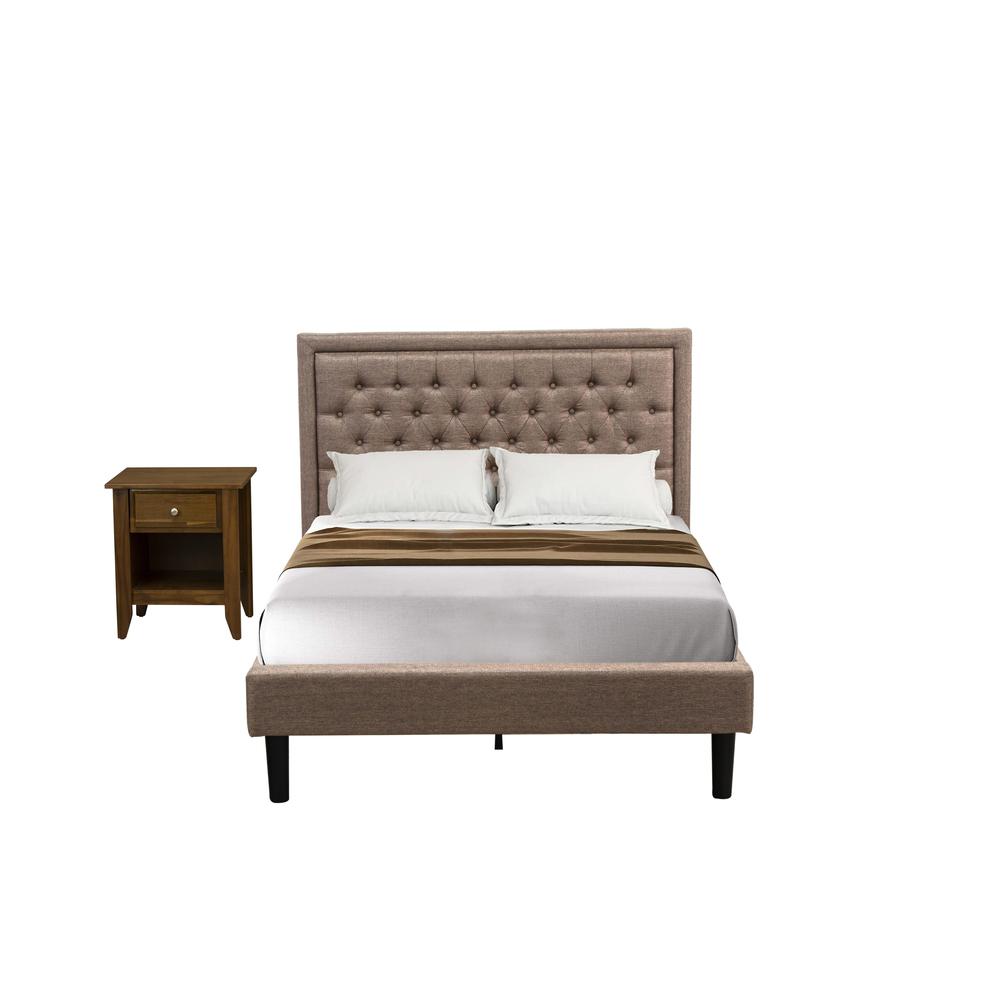 KD16F-1GA08 2 Pc Full Bed Set - Platform Bed Dark Khaki Headboard with 1 Wood Night Stand - Black Finish Legs