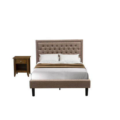 KD16F-1GA08 2 Pc Full Bed Set - Platform Bed Dark Khaki Headboard with 1 Wood Night Stand - Black Finish Legs