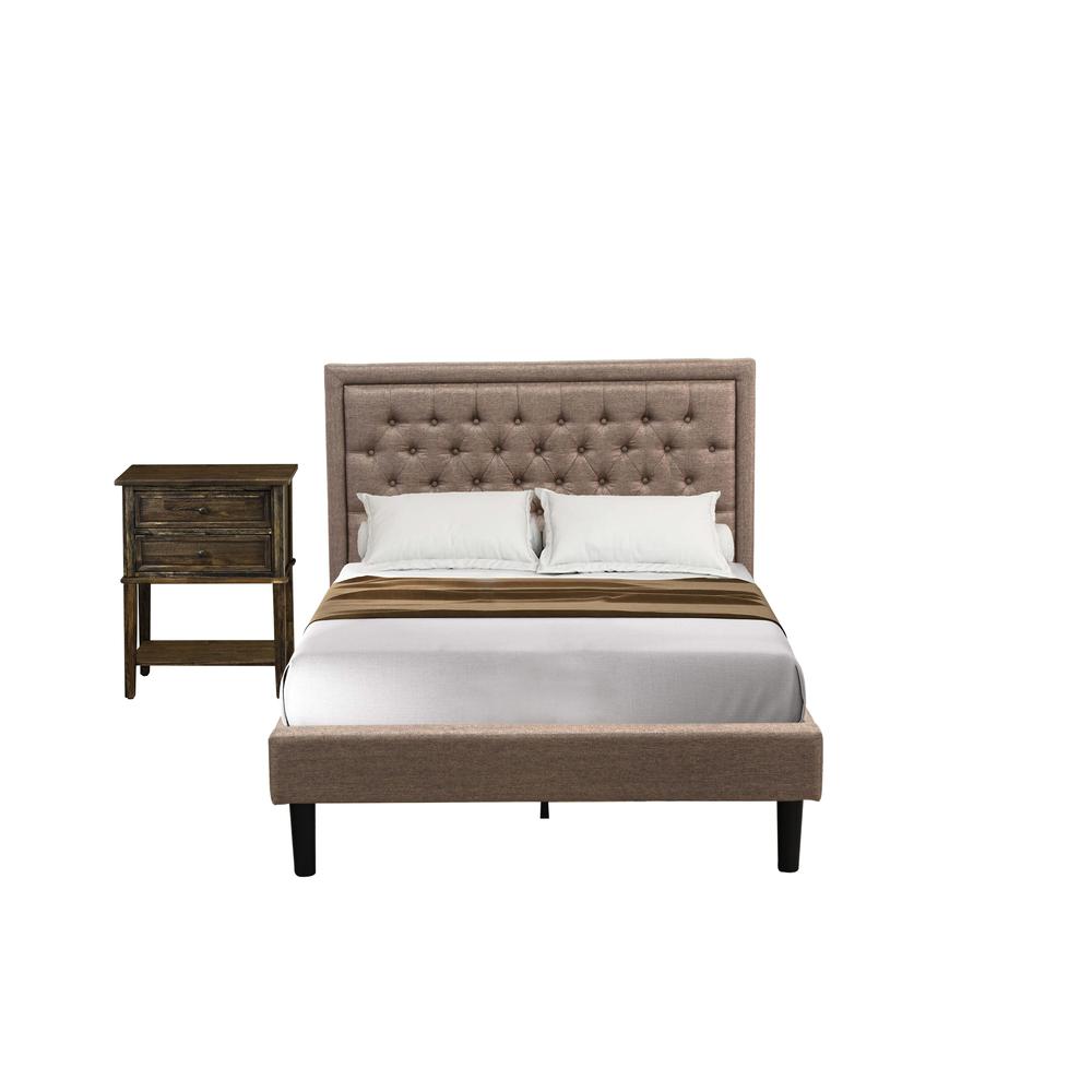 KD16F-1VL07 2 Pc Bedroom Set - Bed Frame Dark Khaki Headboard with 1 Nightstand Bedroom - Black Finish Legs