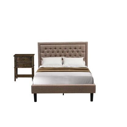KD16F-1VL07 2 Pc Bedroom Set - Bed Frame Dark Khaki Headboard with 1 Nightstand Bedroom - Black Finish Legs