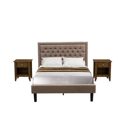 KD16F-2GA08 3 Piece Bedroom Set - Platform Bed Dark Khaki Headboard with 2 nightstands - Black Finish Legs