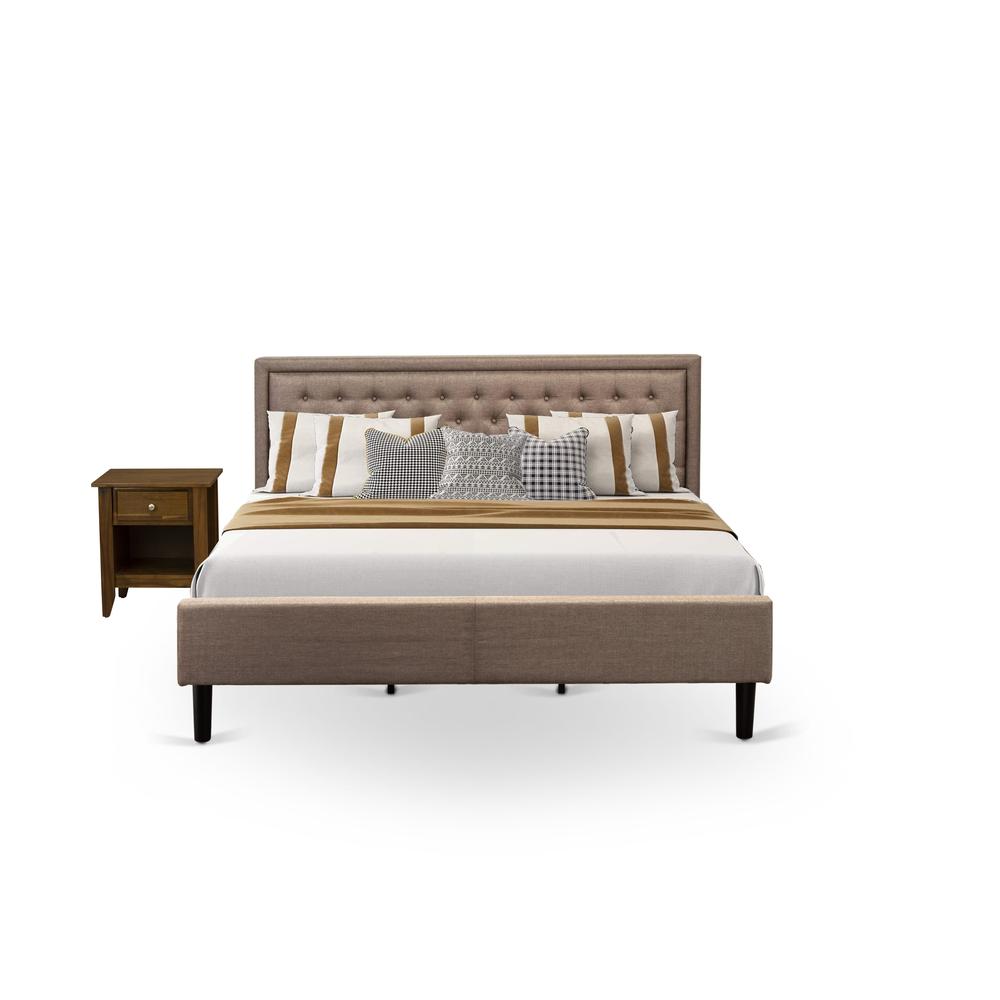 KD16K-1GA08 2 Pc Bedroom Set - Wood Bed Frame Dark Khaki Headboard with 1 Small Nightstand - Black Finish Legs