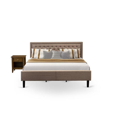 KD16K-1GA08 2 Pc Bedroom Set - Wood Bed Frame Dark Khaki Headboard with 1 Small Nightstand - Black Finish Legs