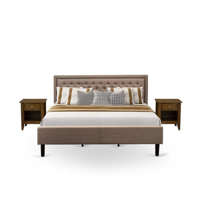 KD16K-2GA08 3 Piece Bedroom Set - Platform Bed Dark Khaki Headboard with 2 nightstands - Black Finish Legs