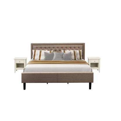 KD16K-2GA0C 3 Piece Bed Set - King Bed Dark Khaki Headboard with 2 Mid Century Nightstand - Black Finish Legs