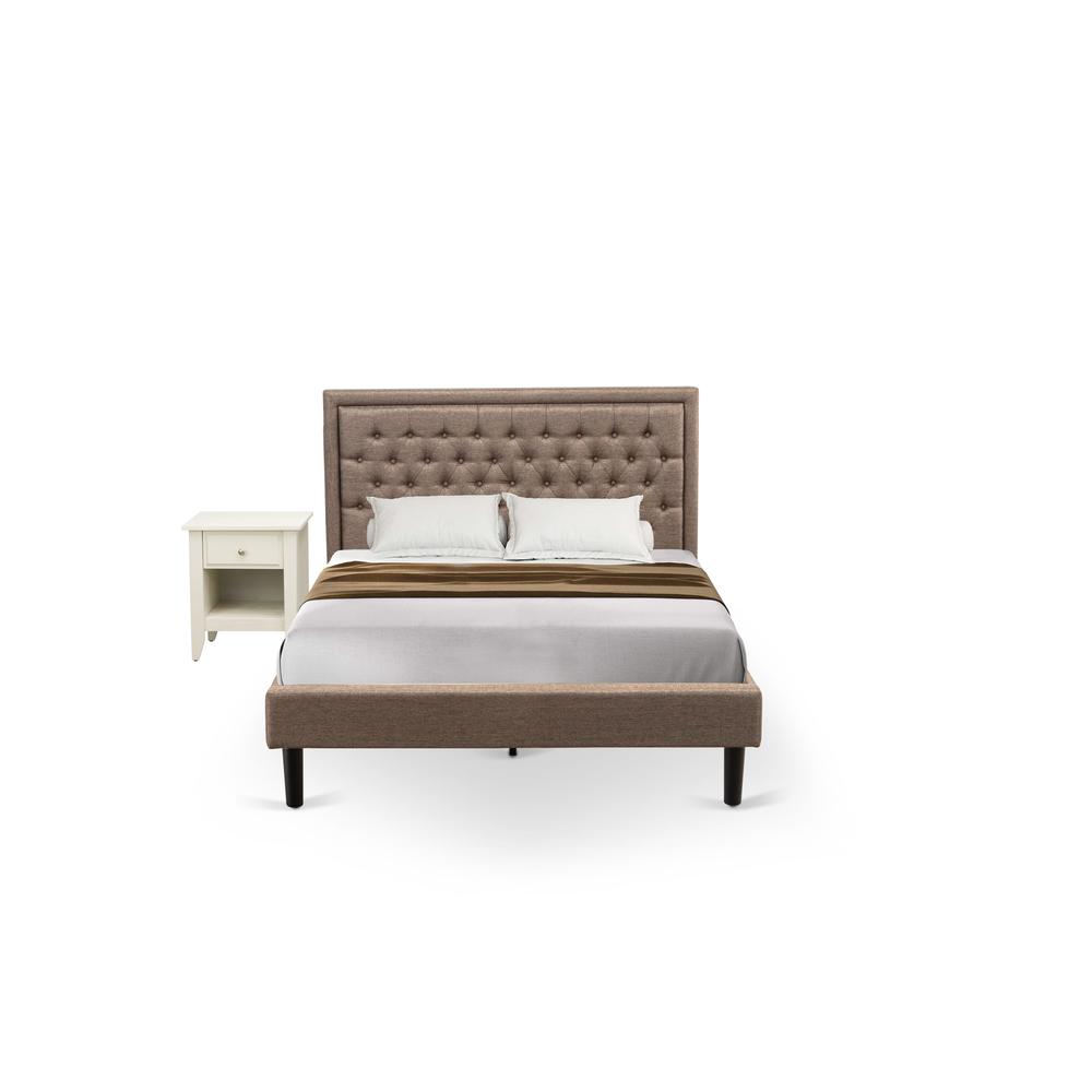 KD16Q-1GA0C 2 Piece Bed Set - Queen Size Bed Dark Khaki Headboard with 1 Small Night Stand - Black Finish Legs