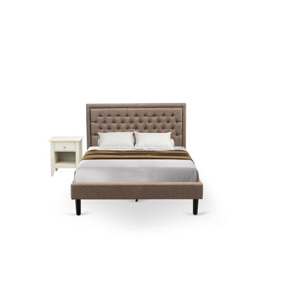 KD16Q-1GA0C 2 Piece Bed Set - Queen Size Bed Dark Khaki Headboard with 1 Small Night Stand - Black Finish Legs