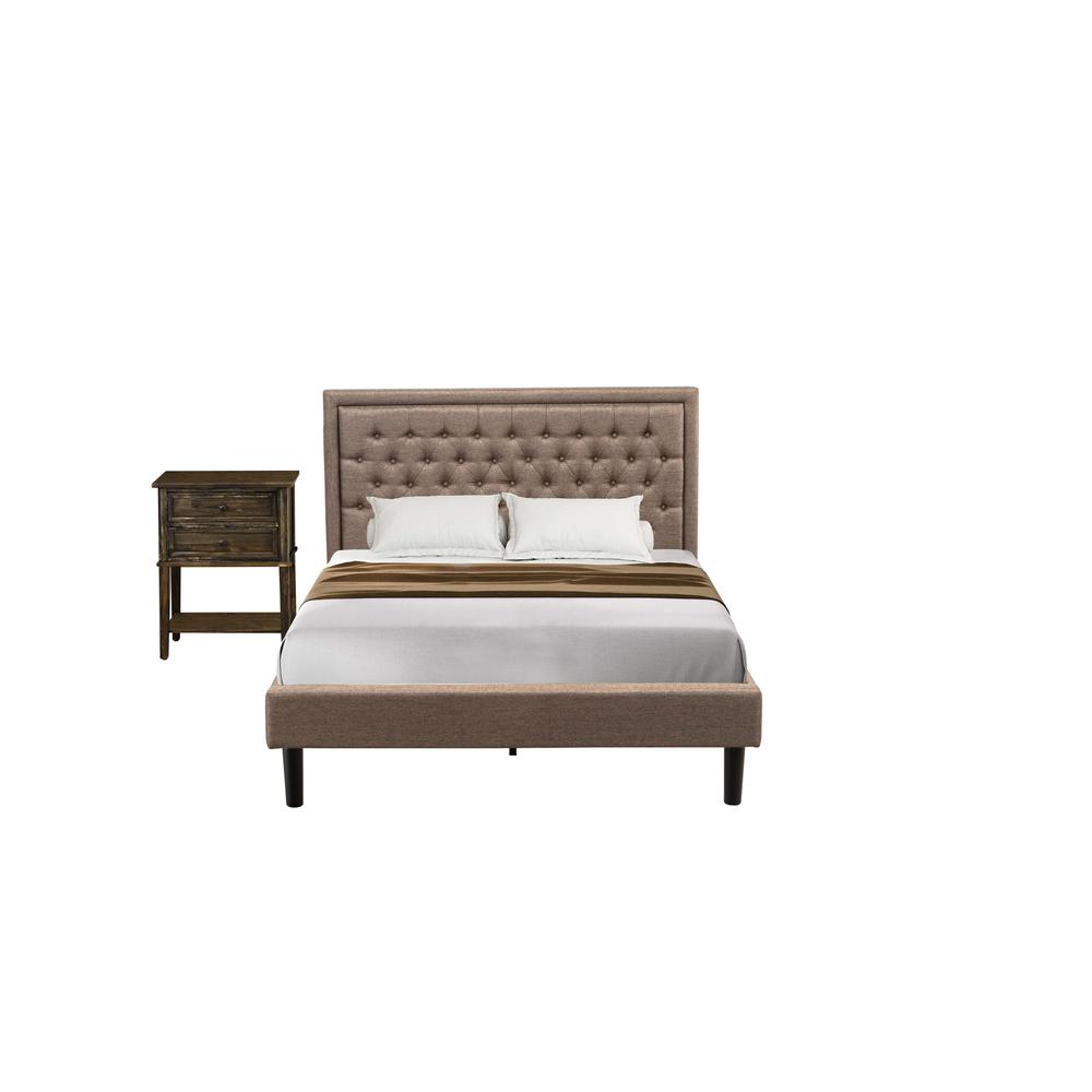 KD16Q-1VL07 2 Pc Queen Size Bed Set - Queen Bed Dark Khaki Headboard with 1 Nightstand - Black Finish Legs