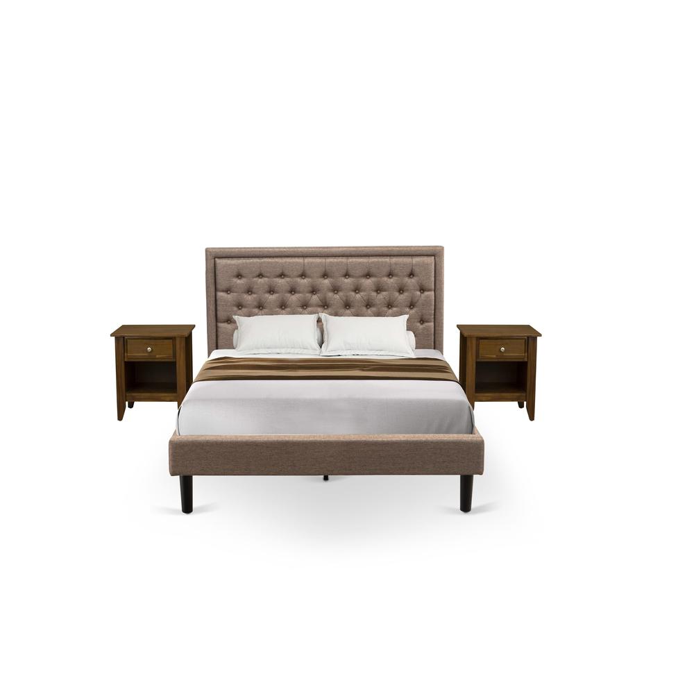 KD16Q-2GA08 3 Pc Queen Bedroom Set - Queen Bed Dark Khaki Headboard with 2 Night Stand - Black Finish Legs
