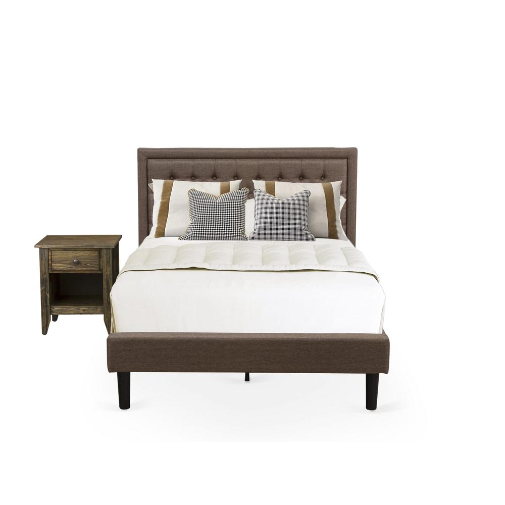 KD18F-1GA07 2 Pc Bed Set - Full Size Bed Frame Brown Headboard with 1 Wooden Night Stand - Black Finish Legs