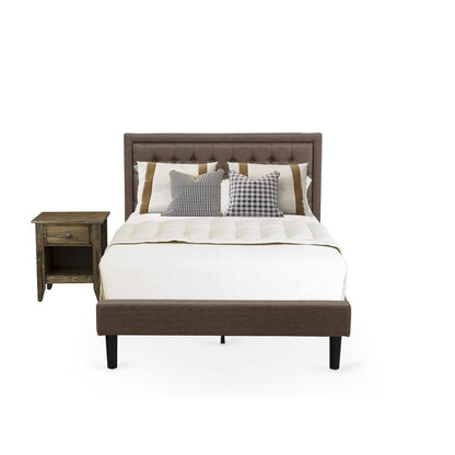 KD18F-1GA07 2 Pc Bed Set - Full Size Bed Frame Brown Headboard with 1 Wooden Night Stand - Black Finish Legs