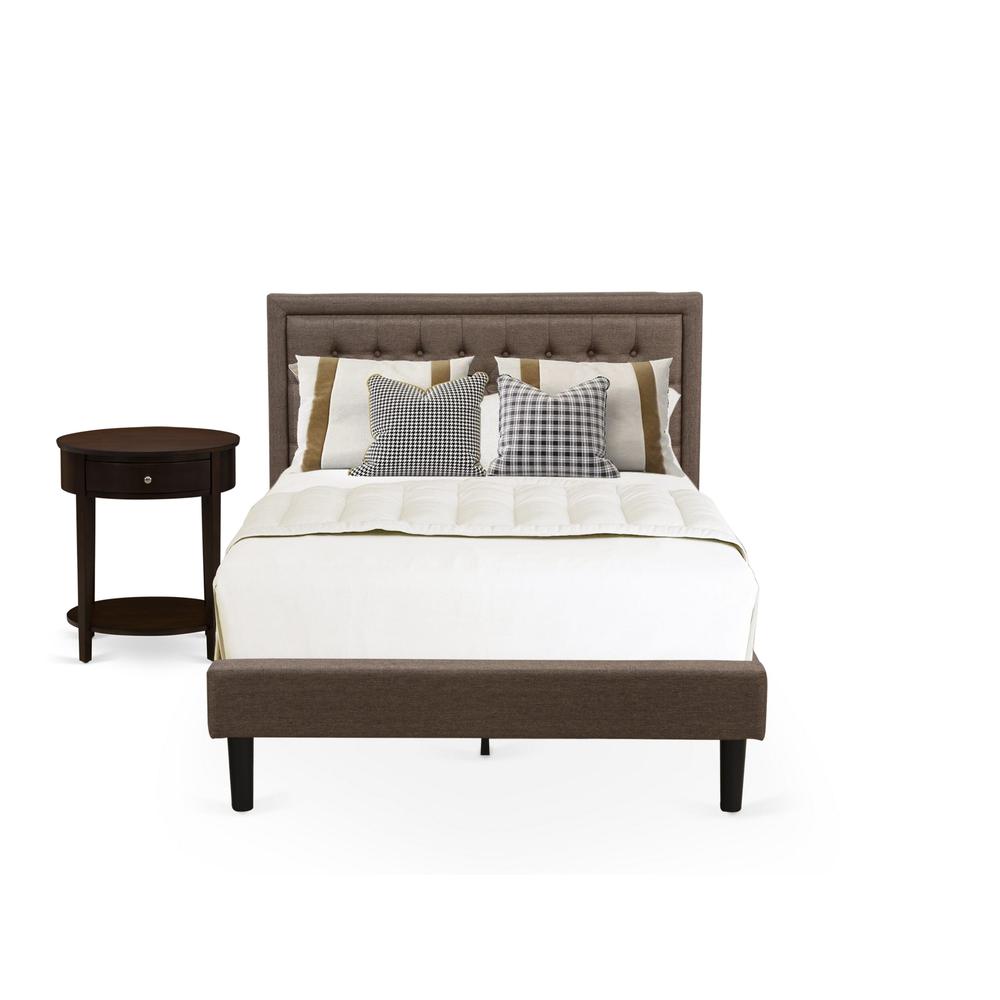 KD18F-1HI0M 2 Pc Bed Set - Full Size Bed Brown Headboard with 1 Night Stand for Bedroom - Black Finish Legs