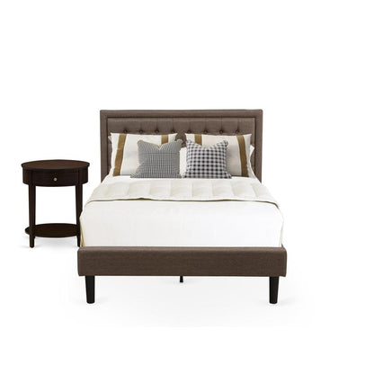 KD18F-1HI0M 2 Pc Bed Set - Full Size Bed Brown Headboard with 1 Night Stand for Bedroom - Black Finish Legs