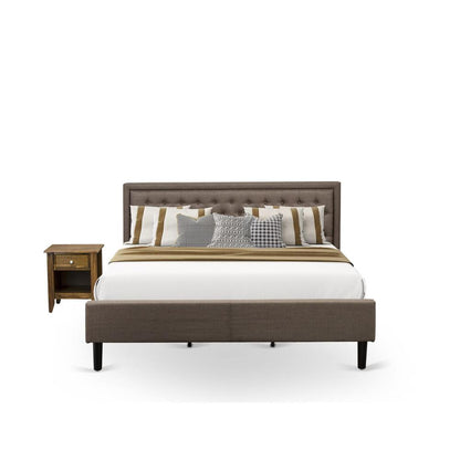 KD18K-1GA08 2 Pc King Bed Set - King Size Bed Brown Headboard with 1 Wooden Night Stand - Black Finish Legs