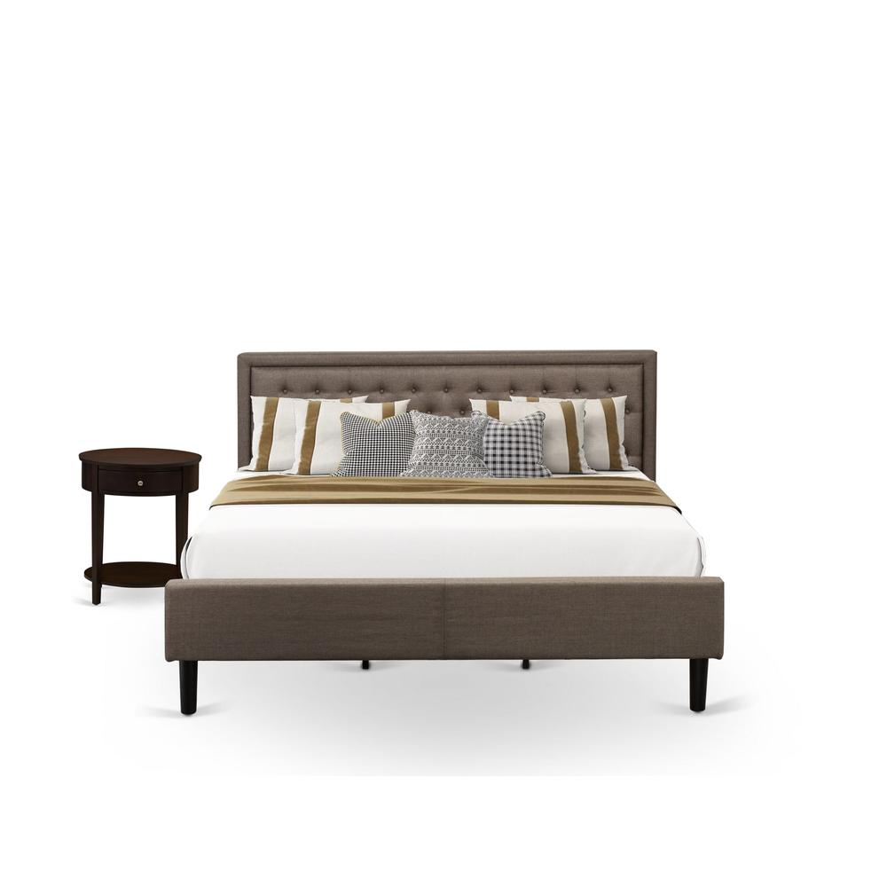 KD18K-1HI0M 2 Piece King Bedroom Set - King Size Bed Brown Headboard with 1 Nightstand - Black Finish Legs
